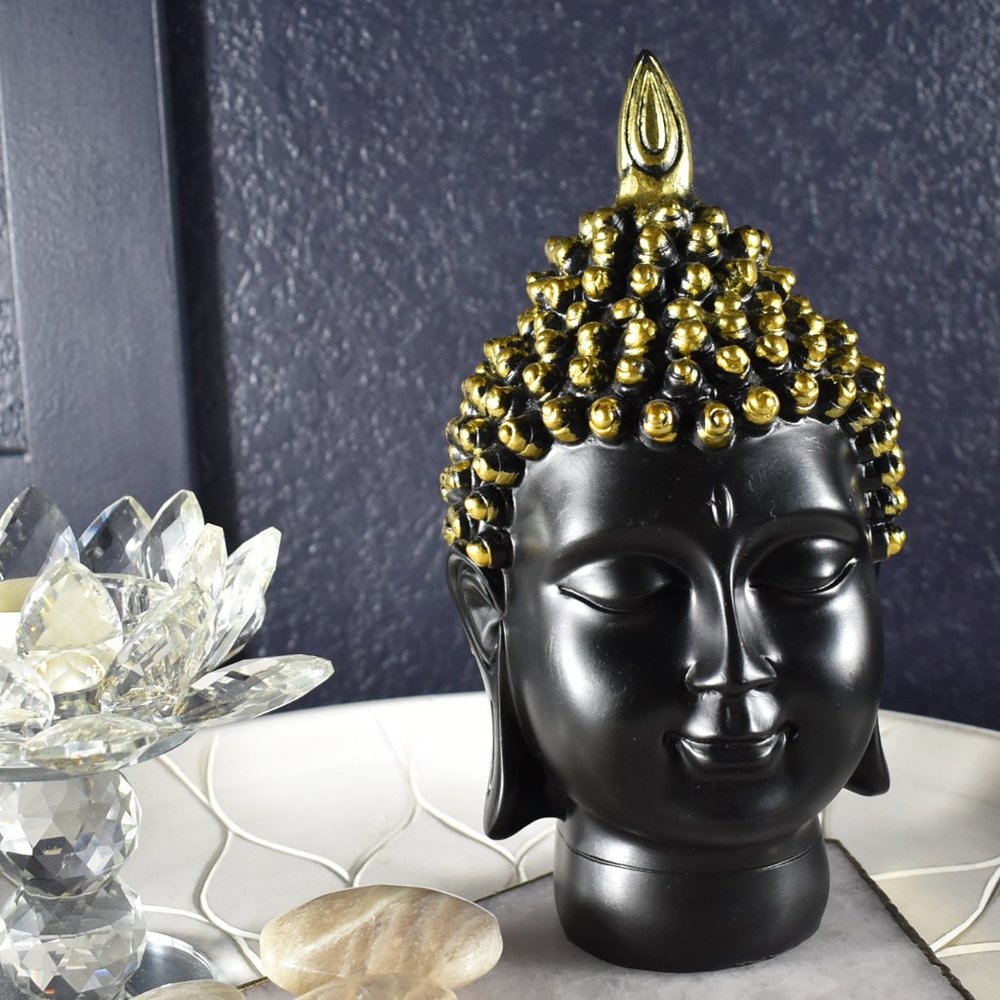 Black and Gold Buddha Head Sculpture